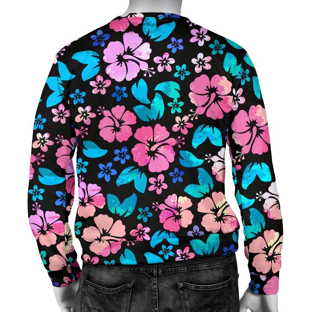 Pink Hibiscus Hawaiian Flower Men Crewneck Sweatshirt