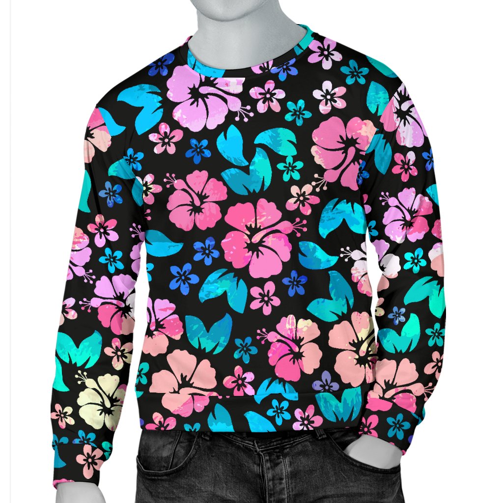 Pink Hibiscus Hawaiian Flower Men Crewneck Sweatshirt