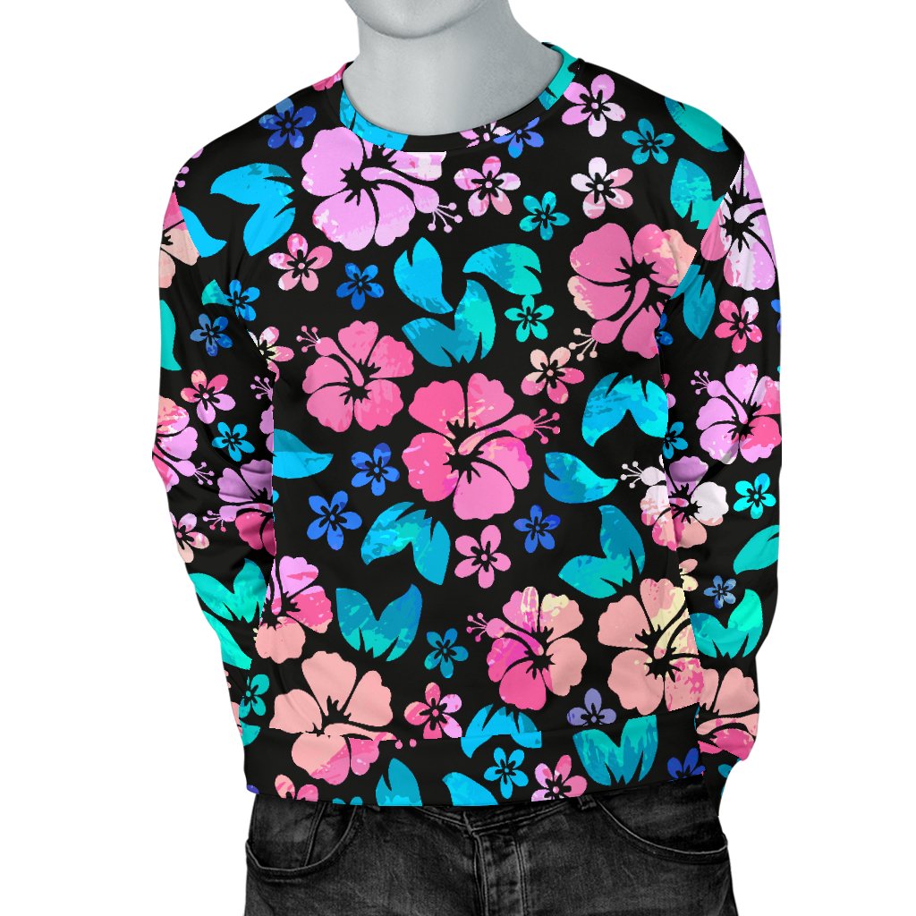 Pink Hibiscus Hawaiian Flower Men Crewneck Sweatshirt