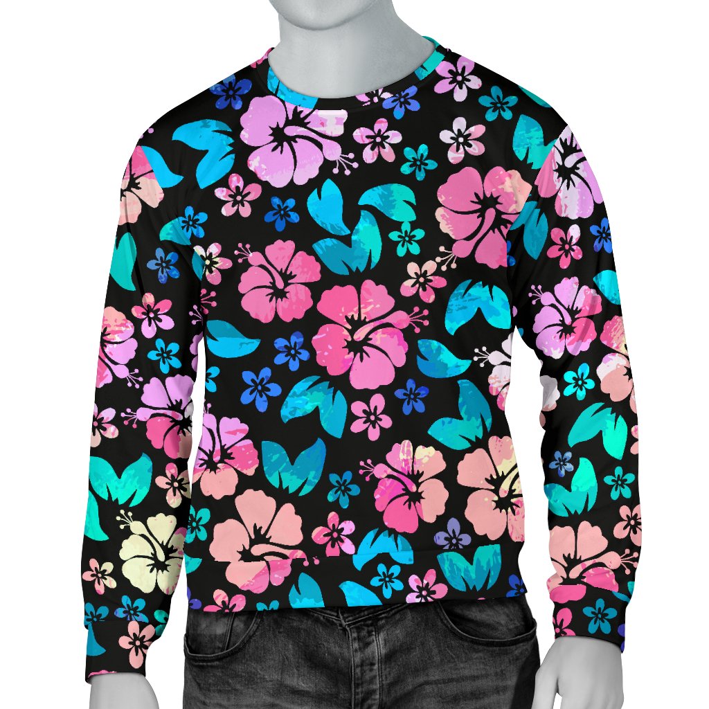 Pink Hibiscus Hawaiian Flower Men Crewneck Sweatshirt