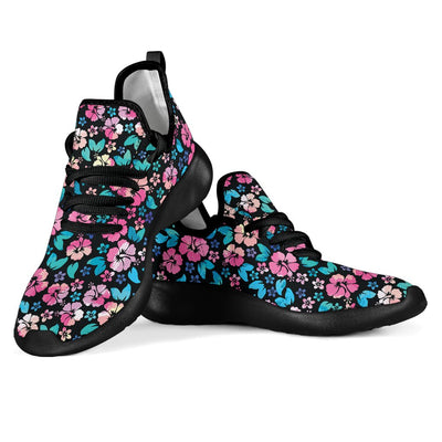 Pink Hibiscus Hawaiian Flower Mesh Knit Sneakers Shoes