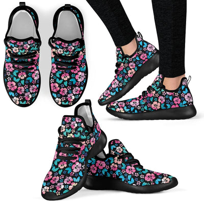 Pink Hibiscus Hawaiian Flower Mesh Knit Sneakers Shoes