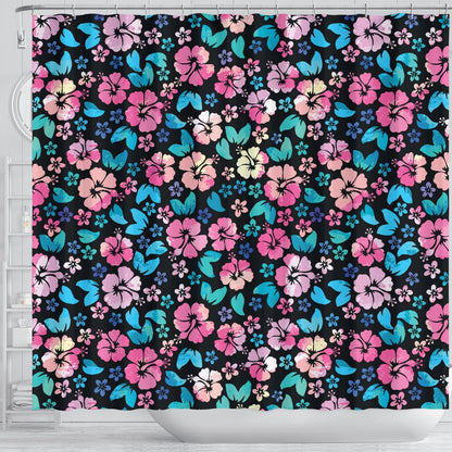 Pink Hibiscus Hawaiian Flower Shower Curtain