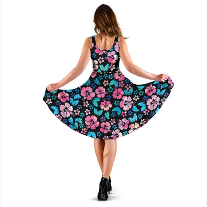 Pink Hibiscus Hawaiian Flower Sleeveless Mini Dress