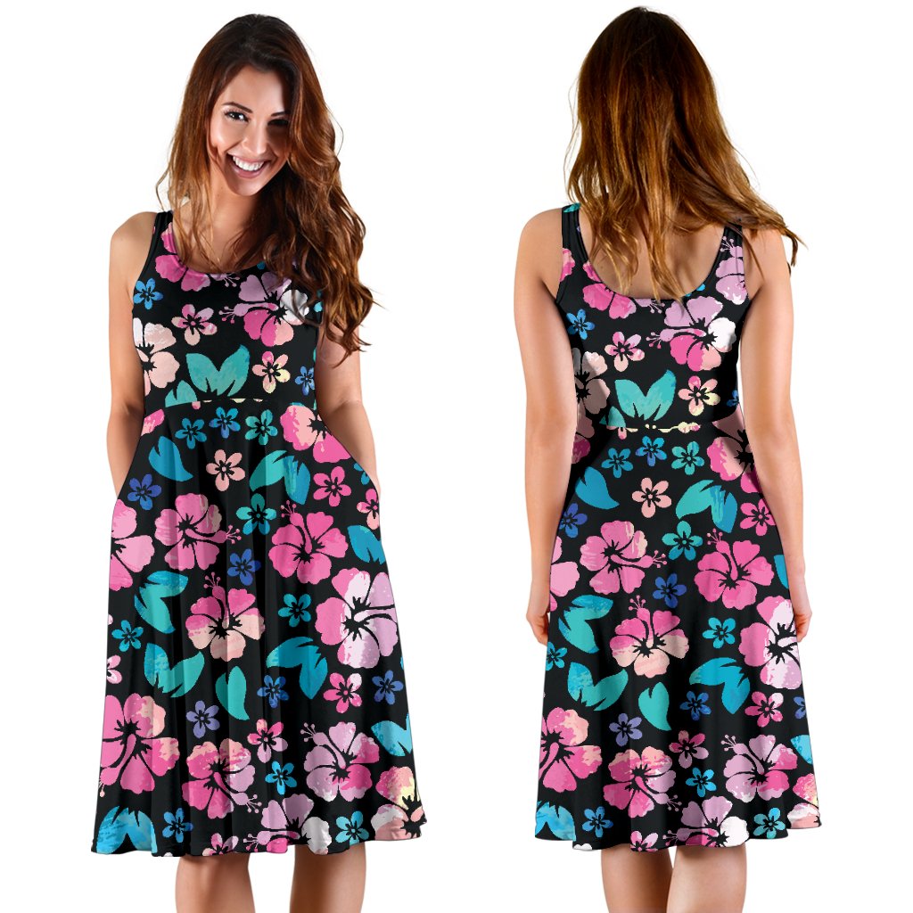 Pink Hibiscus Hawaiian Flower Sleeveless Mini Dress