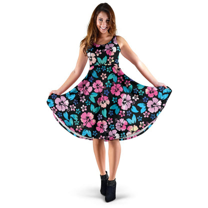 Pink Hibiscus Hawaiian Flower Sleeveless Mini Dress