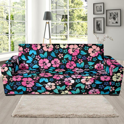 Pink Hibiscus Hawaiian Flower Sofa Slipcover-JORJUNE.COM
