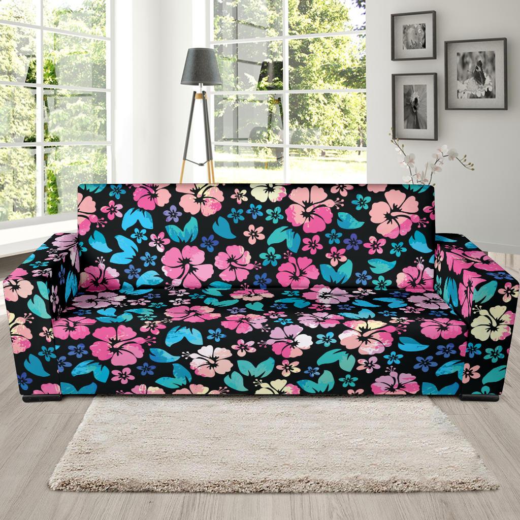 Pink Hibiscus Hawaiian Flower Sofa Slipcover-JORJUNE.COM