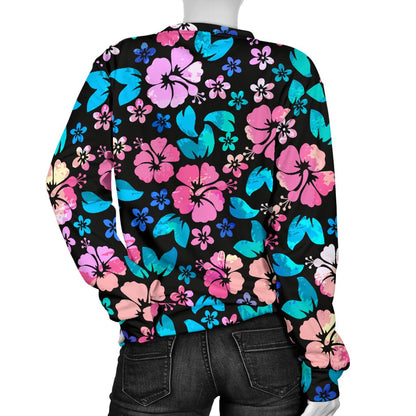 Pink Hibiscus Hawaiian Flower Women Crewneck Sweatshirt