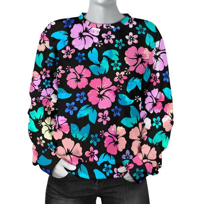 Pink Hibiscus Hawaiian Flower Women Crewneck Sweatshirt
