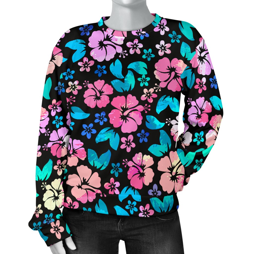 Pink Hibiscus Hawaiian Flower Women Crewneck Sweatshirt