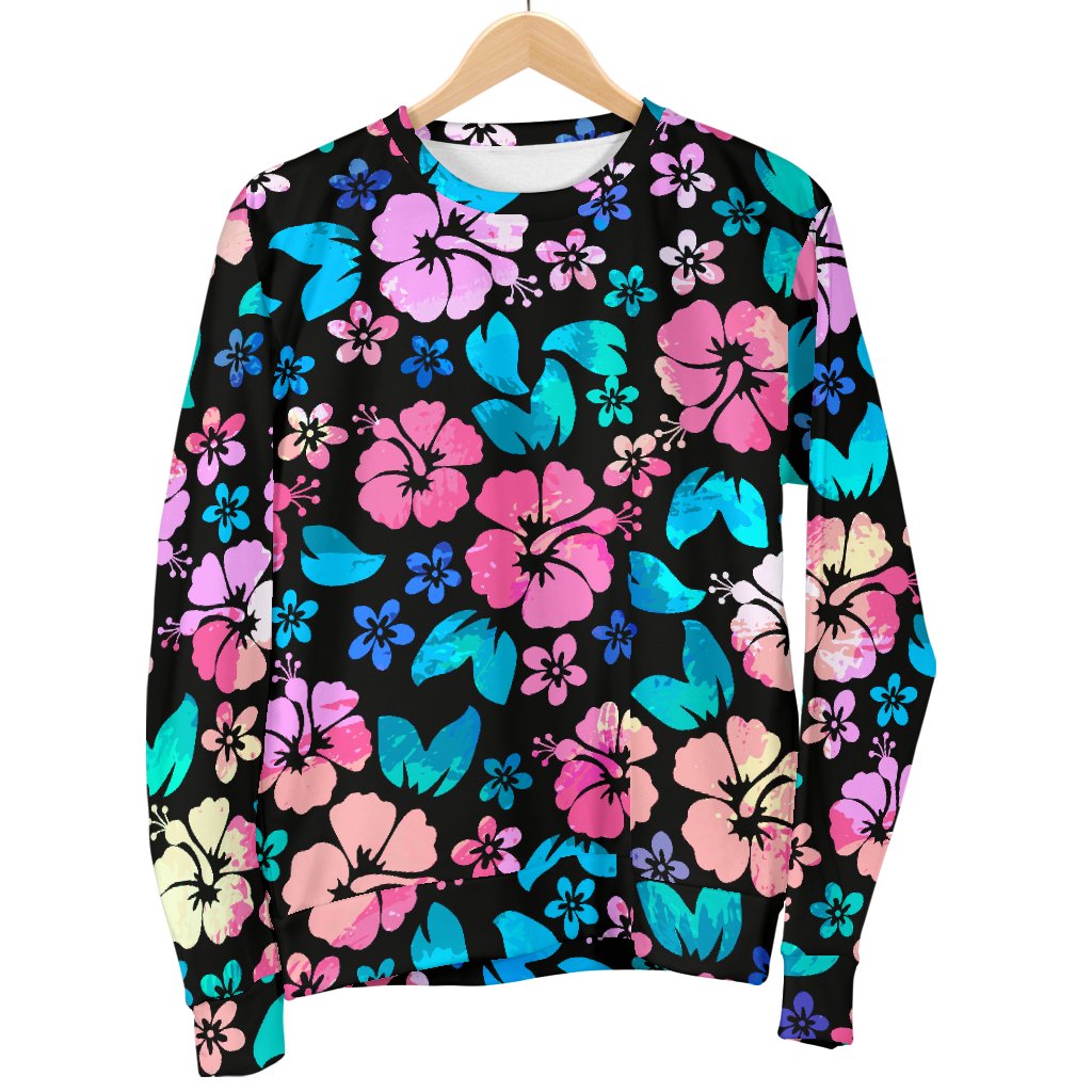 Pink Hibiscus Hawaiian Flower Women Crewneck Sweatshirt
