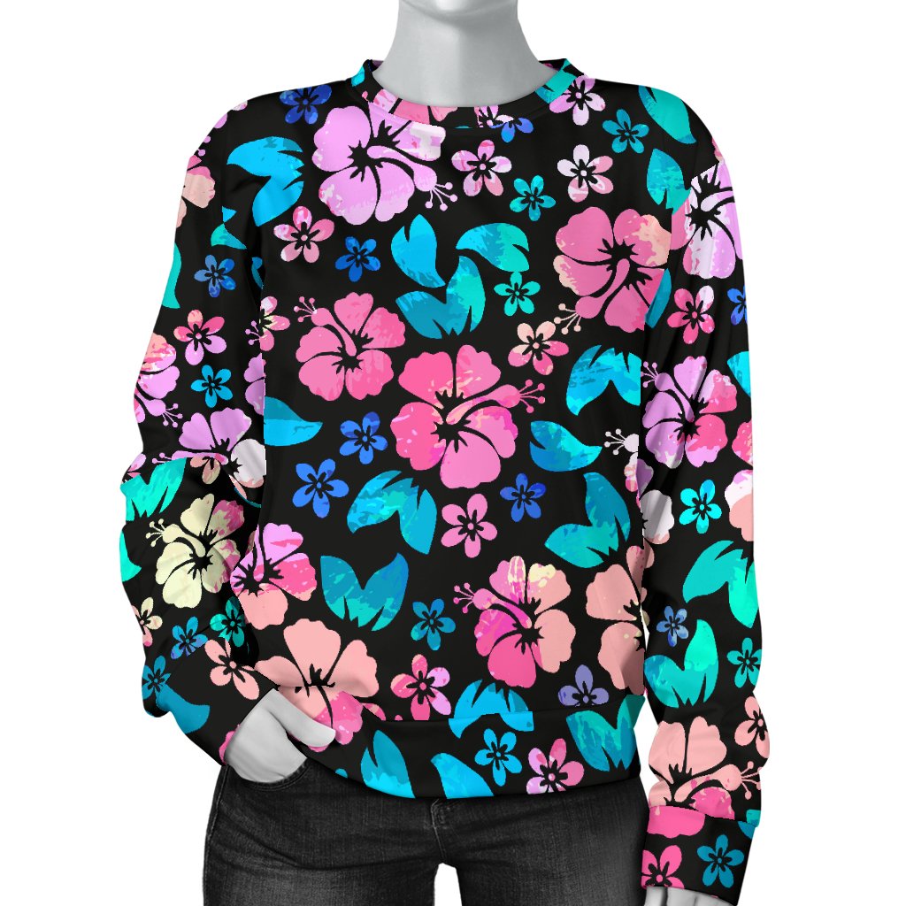 Pink Hibiscus Hawaiian Flower Women Crewneck Sweatshirt