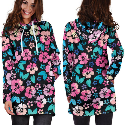 Pink Hibiscus Hawaiian Flower Women Hoodie Dress