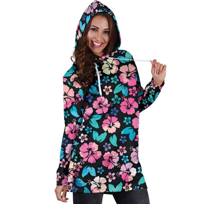 Pink Hibiscus Hawaiian Flower Women Hoodie Dress