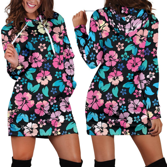 Pink Hibiscus Hawaiian Flower Women Hoodie Dress