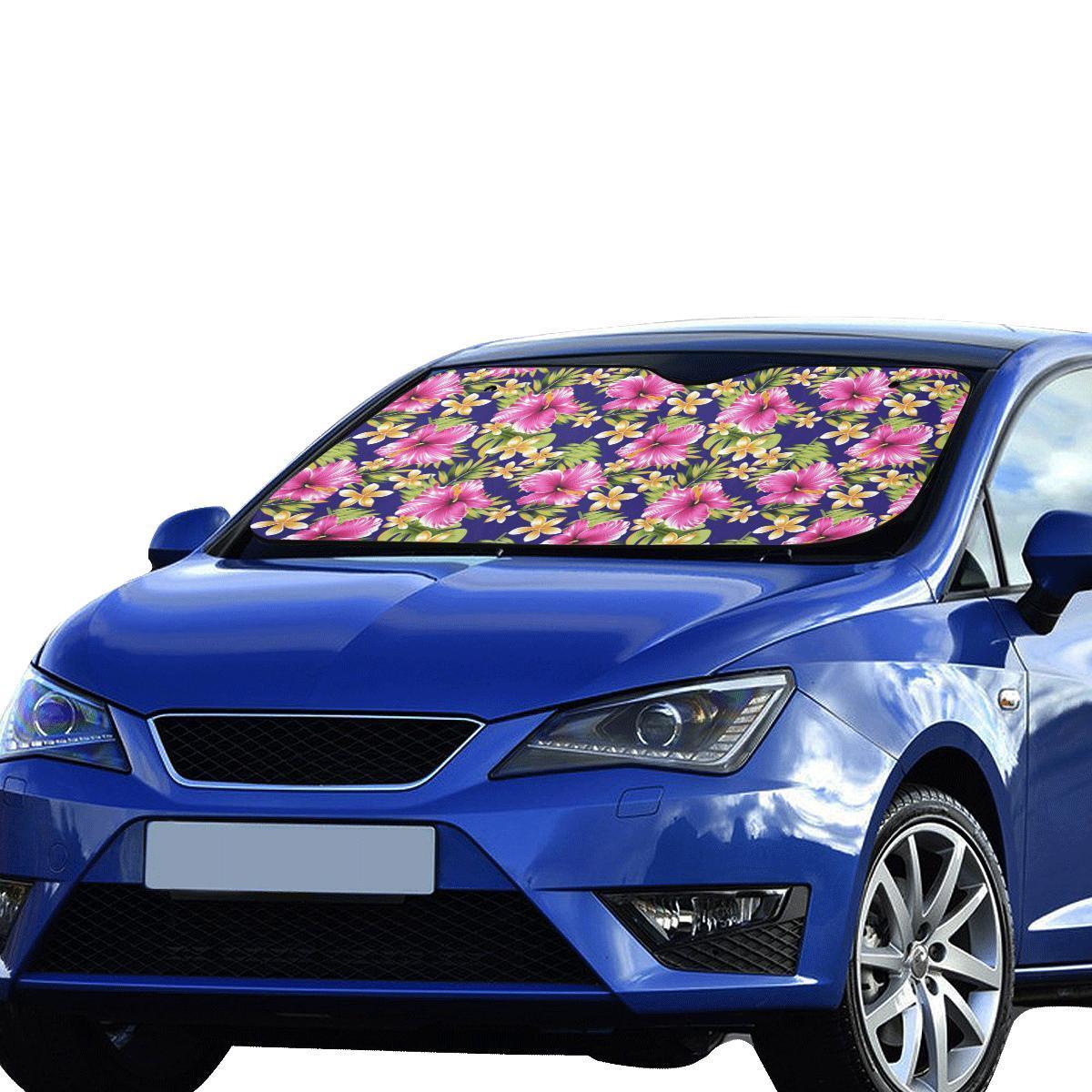 Pink Hibiscus Pattern Print Design HB027 Car Sun Shade-JorJune