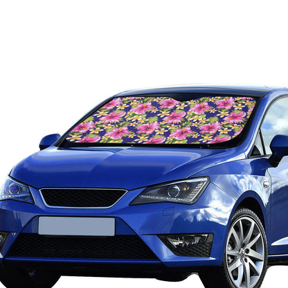 Pink Hibiscus Pattern Print Design HB027 Car Sun Shade-JorJune