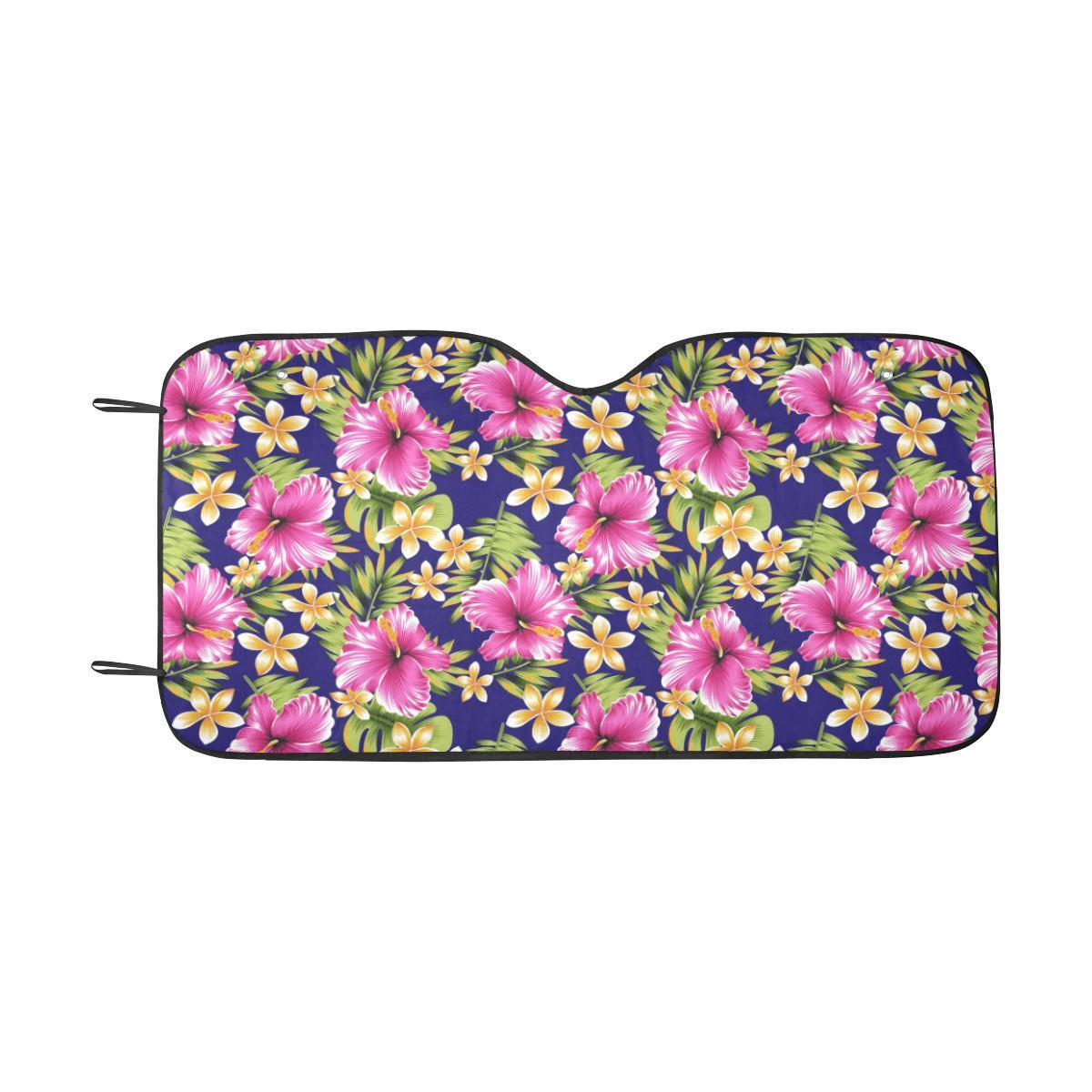 Pink Hibiscus Pattern Print Design HB027 Car Sun Shade-JorJune