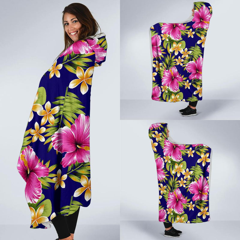 Pink Hibiscus Pattern Print Design HB027 Hooded Blanket-JORJUNE.COM