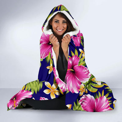 Pink Hibiscus Pattern Print Design HB027 Hooded Blanket-JORJUNE.COM