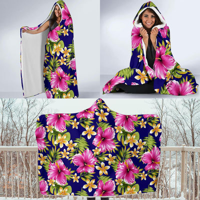 Pink Hibiscus Pattern Print Design HB027 Hooded Blanket-JORJUNE.COM