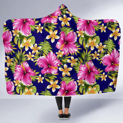 Pink Hibiscus Pattern Print Design HB027 Hooded Blanket-JORJUNE.COM