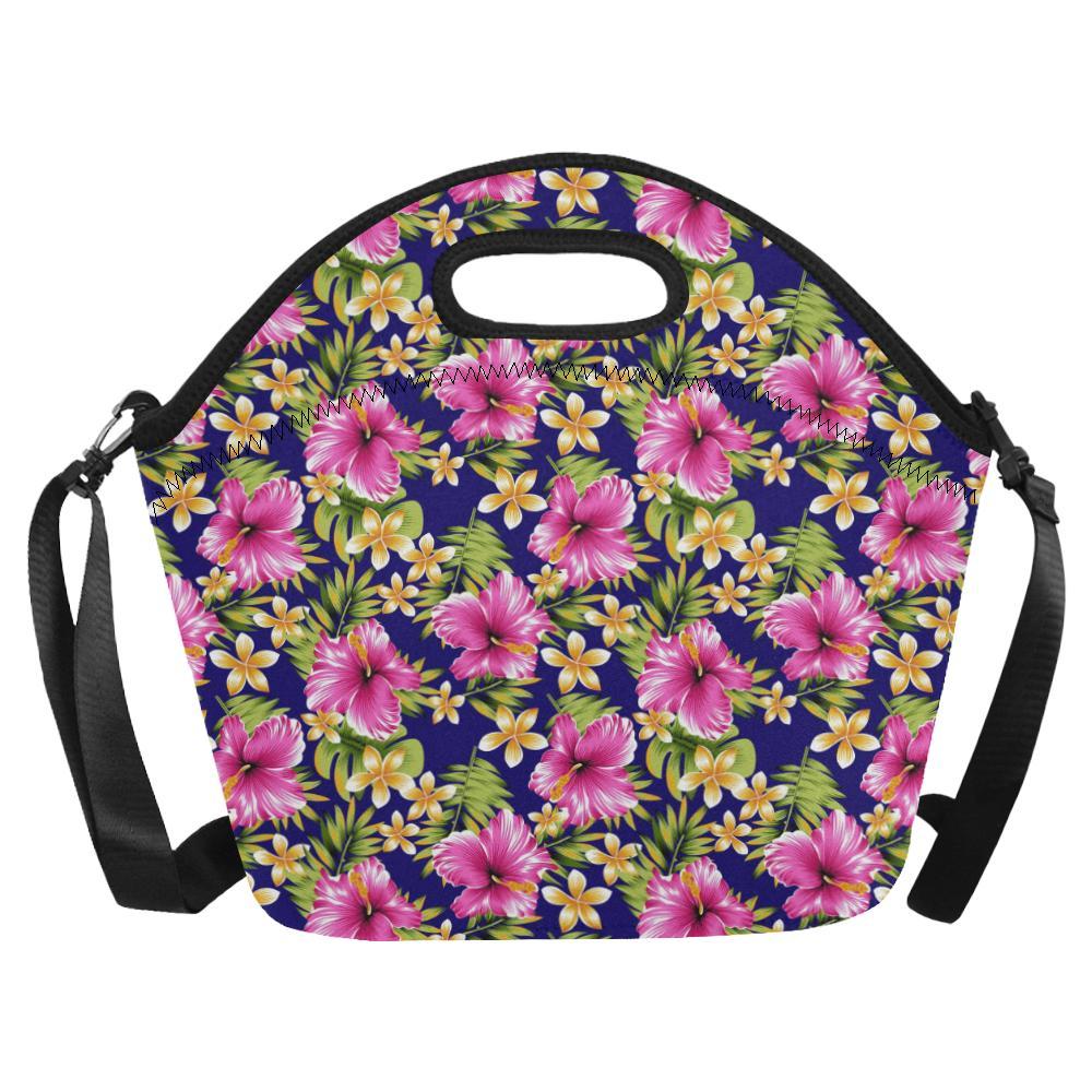Pink Hibiscus Pattern Print Design HB027 Neoprene Lunch Bag-JorJune