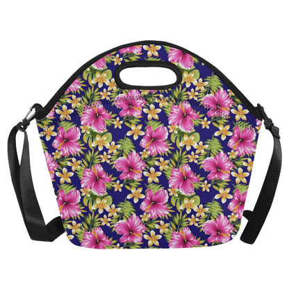 Pink Hibiscus Pattern Print Design HB027 Neoprene Lunch Bag-JorJune
