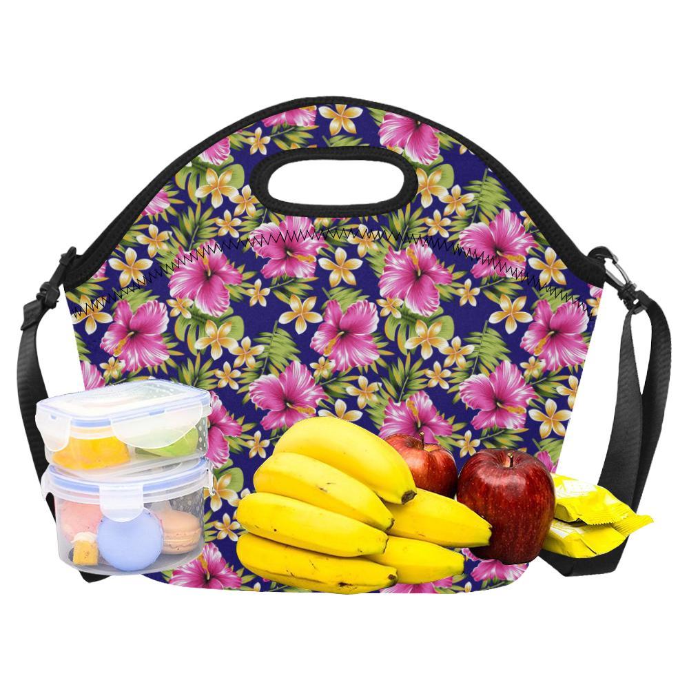 Pink Hibiscus Pattern Print Design HB027 Neoprene Lunch Bag-JorJune