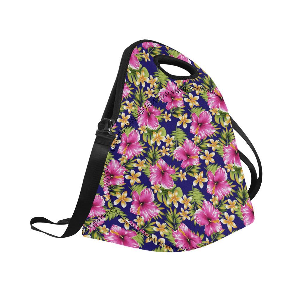 Pink Hibiscus Pattern Print Design HB027 Neoprene Lunch Bag-JorJune