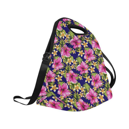 Pink Hibiscus Pattern Print Design HB027 Neoprene Lunch Bag-JorJune