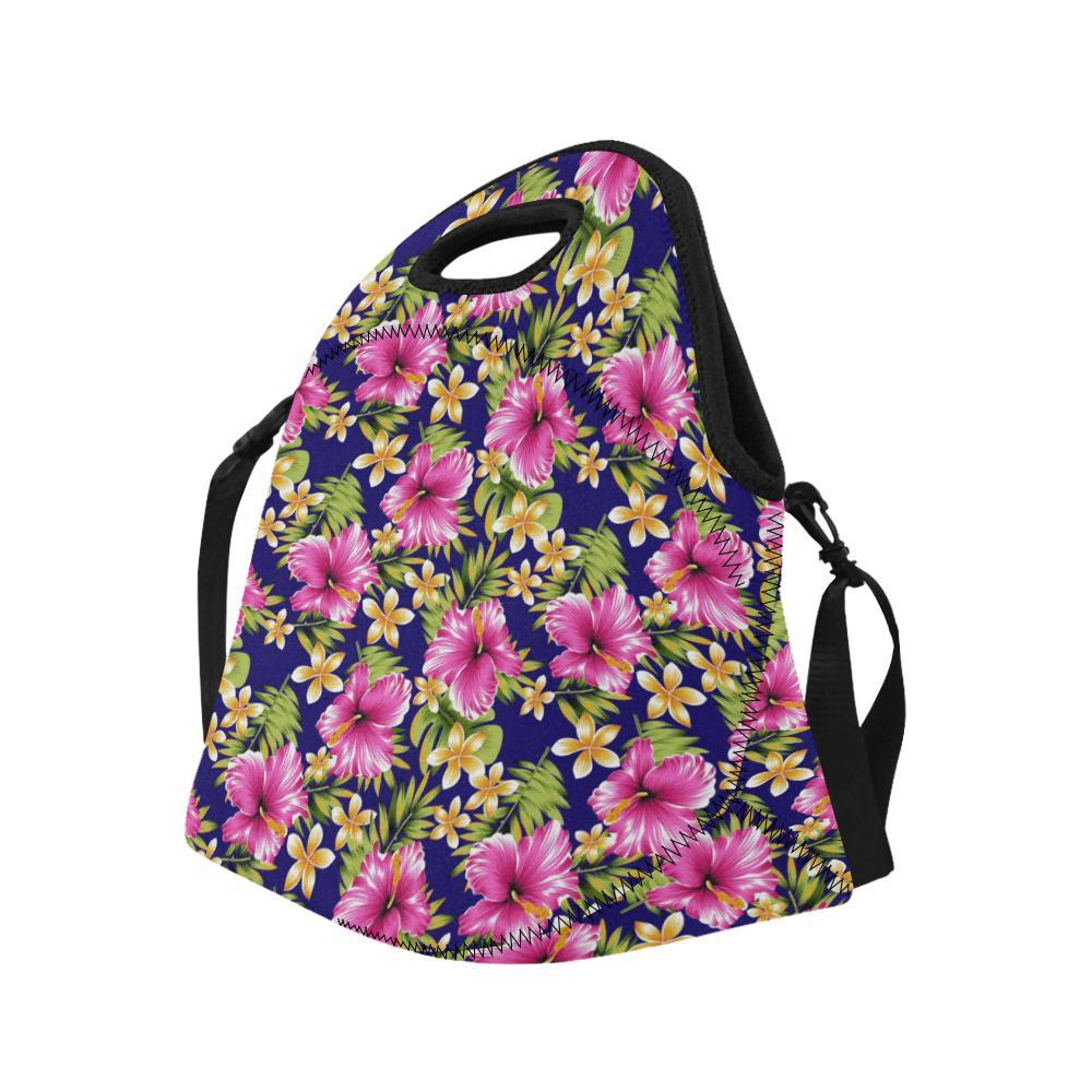Pink Hibiscus Pattern Print Design HB027 Neoprene Lunch Bag-JorJune
