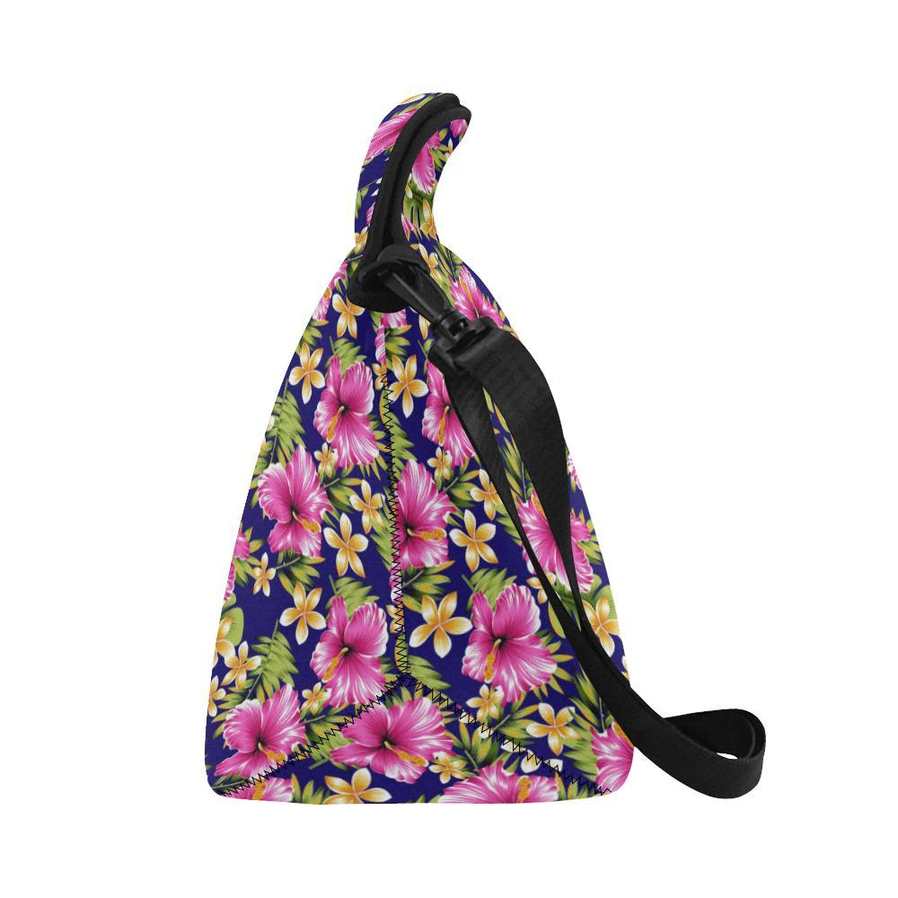Pink Hibiscus Pattern Print Design HB027 Neoprene Lunch Bag-JorJune