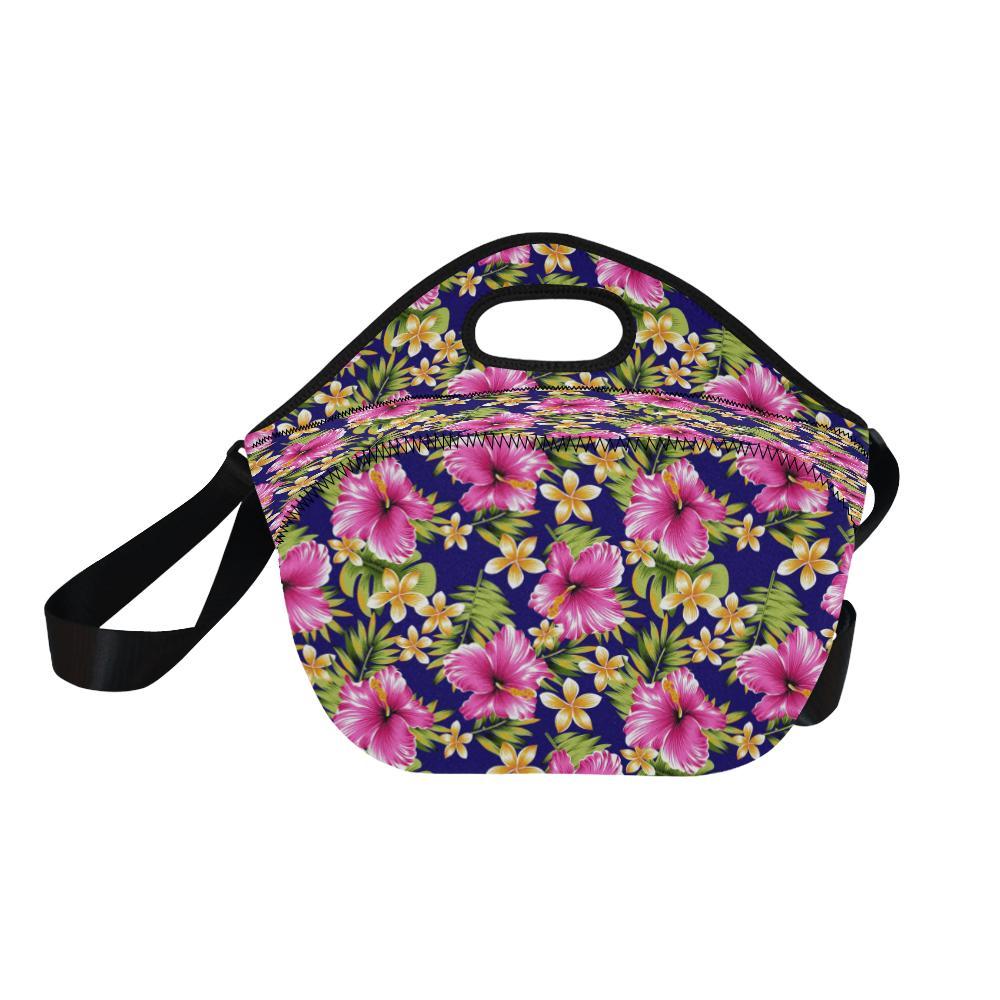 Pink Hibiscus Pattern Print Design HB027 Neoprene Lunch Bag-JorJune