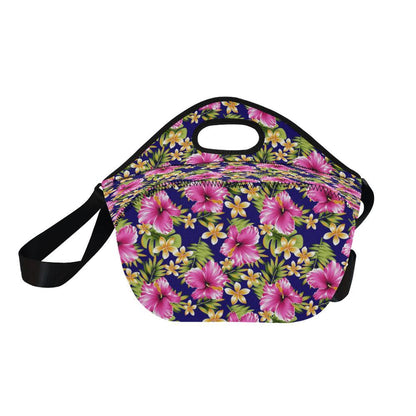 Pink Hibiscus Pattern Print Design HB027 Neoprene Lunch Bag-JorJune