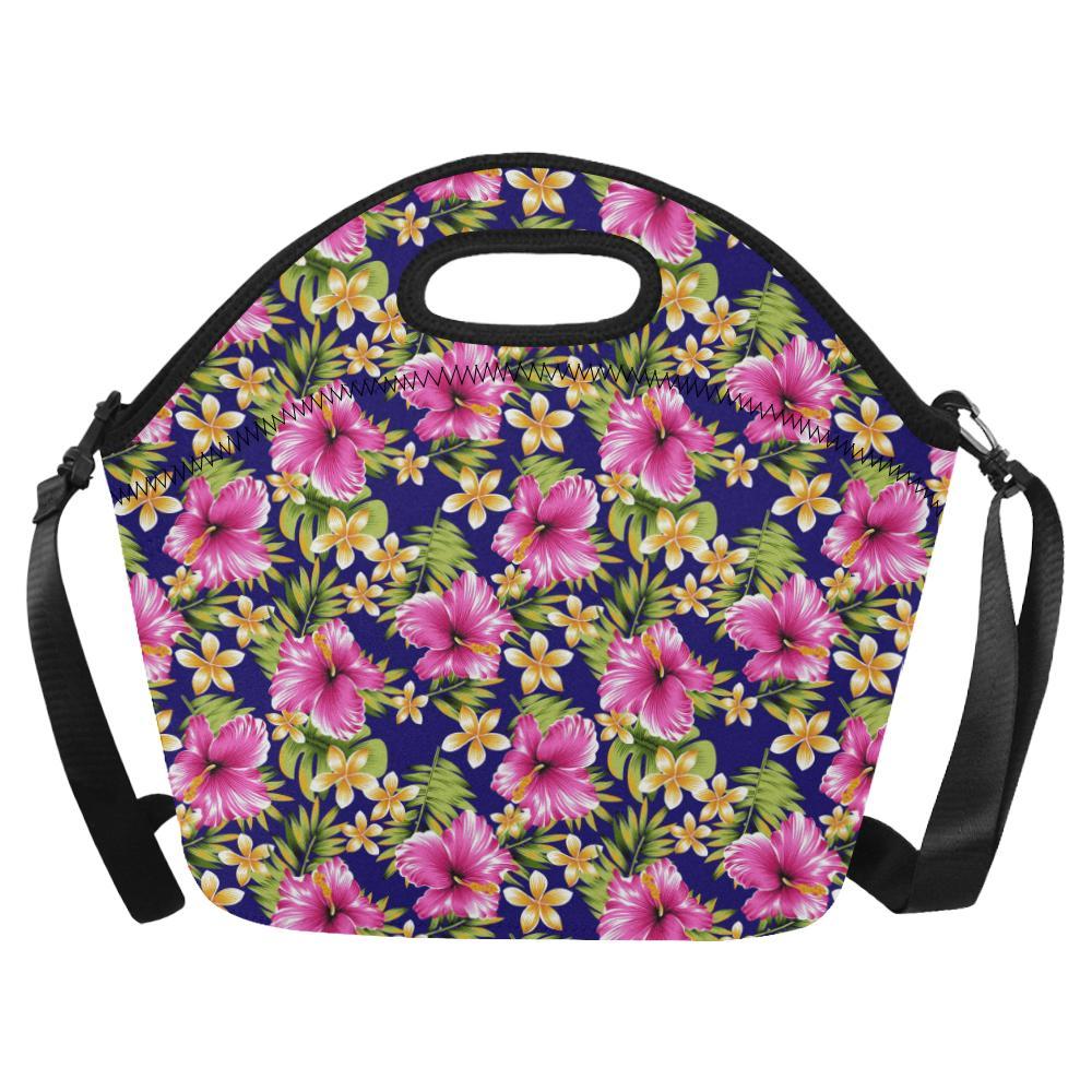 Pink Hibiscus Pattern Print Design HB027 Neoprene Lunch Bag-JorJune
