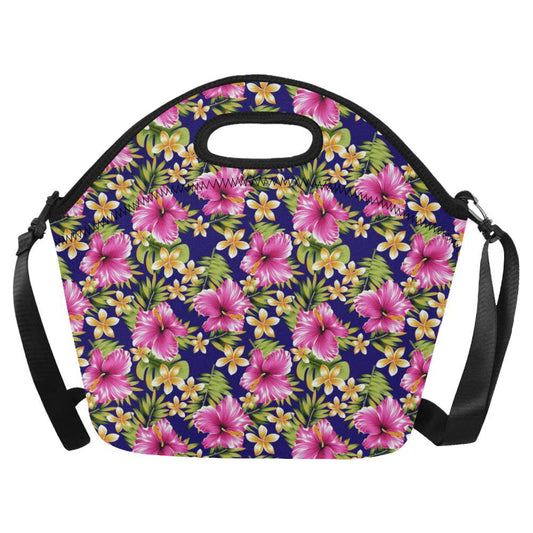 Pink Hibiscus Pattern Print Design HB027 Neoprene Lunch Bag-JorJune