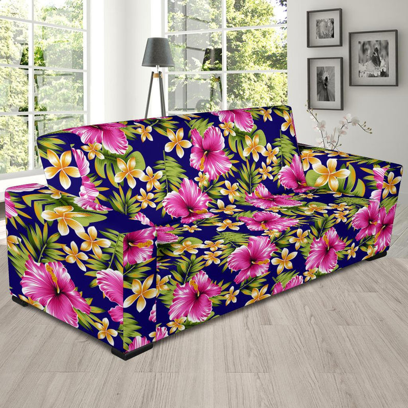 Pink Hibiscus Pattern Print Design HB027 Sofa Slipcover-JORJUNE.COM