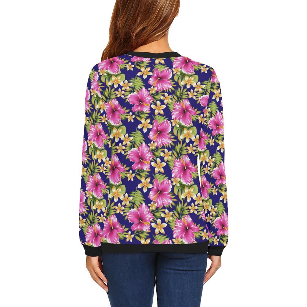 Pink Hibiscus Pattern Print Design HB027 Women Long Sleeve Sweatshirt-JorJune