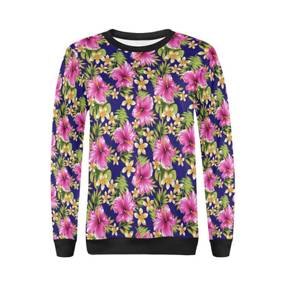 Pink Hibiscus Pattern Print Design HB027 Women Long Sleeve Sweatshirt-JorJune