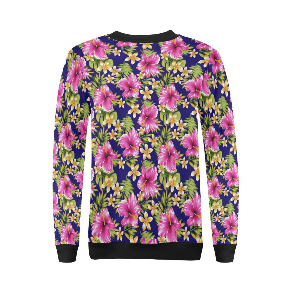 Pink Hibiscus Pattern Print Design HB027 Women Long Sleeve Sweatshirt-JorJune