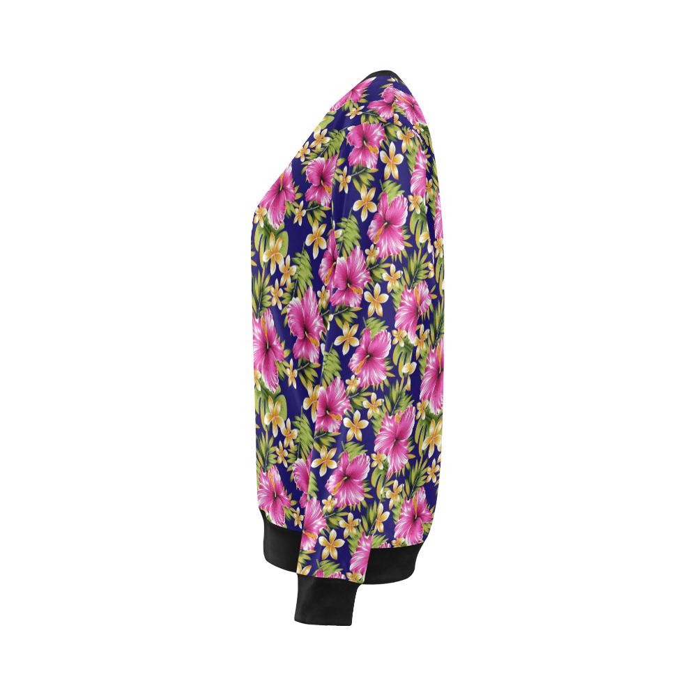 Pink Hibiscus Pattern Print Design HB027 Women Long Sleeve Sweatshirt-JorJune