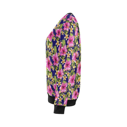 Pink Hibiscus Pattern Print Design HB027 Women Long Sleeve Sweatshirt-JorJune
