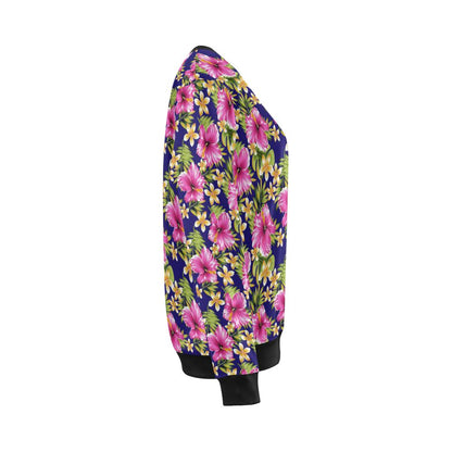 Pink Hibiscus Pattern Print Design HB027 Women Long Sleeve Sweatshirt-JorJune