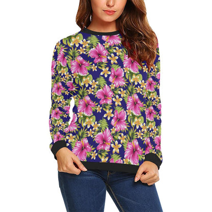 Pink Hibiscus Pattern Print Design HB027 Women Long Sleeve Sweatshirt-JorJune