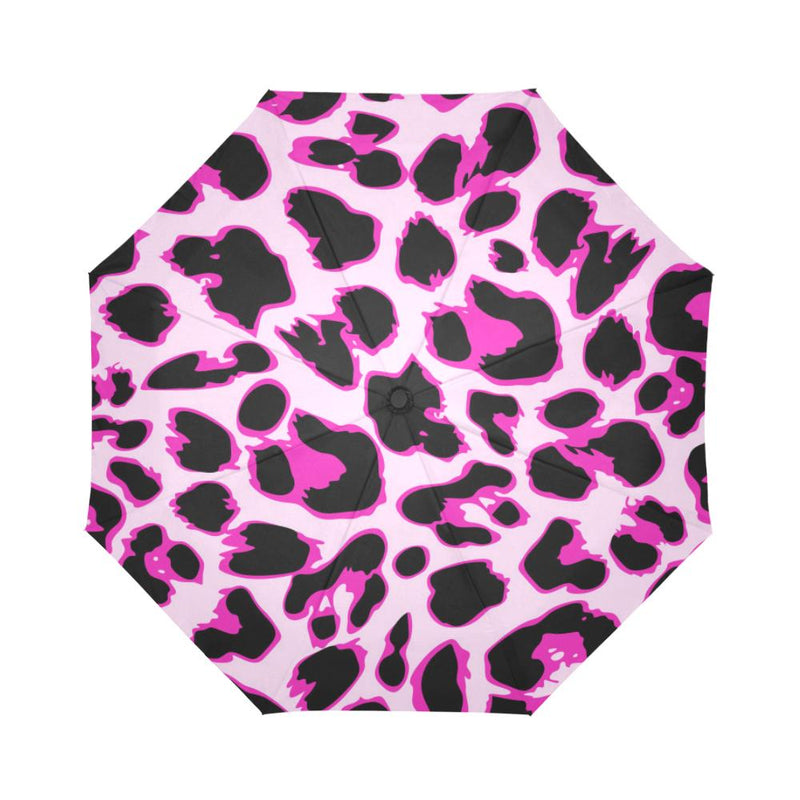 Pink Leopard Print Automatic Foldable Umbrella