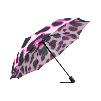 Pink Leopard Print Automatic Foldable Umbrella