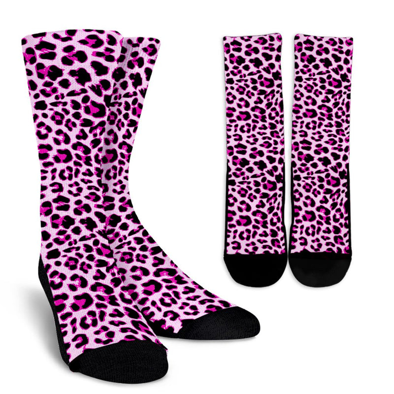Pink Leopard Print Crew Socks