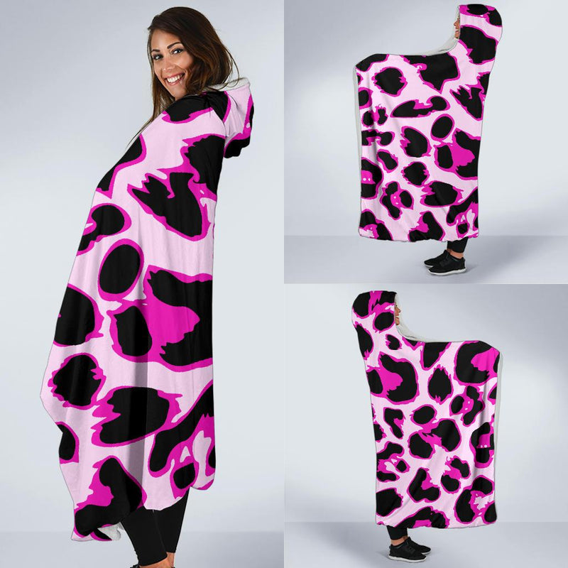 Pink Leopard Print Hooded Blanket-JORJUNE.COM